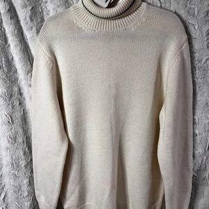 NWT ZARA SIZE LARGE Cream with green stripe trim TURTLENECK sweater